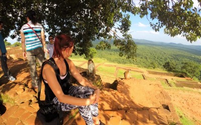 erin with monkeys ontop lions rock