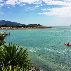 The rip tide almost pulled my pants off, surfing Raglan in New Zealand.