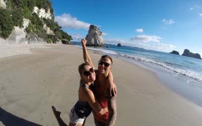 happy at cathedral cove